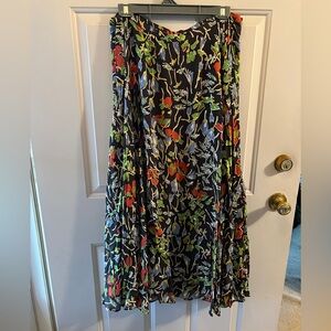 NWT Anthropologie Black Floral Pleated Maxi Skirt
